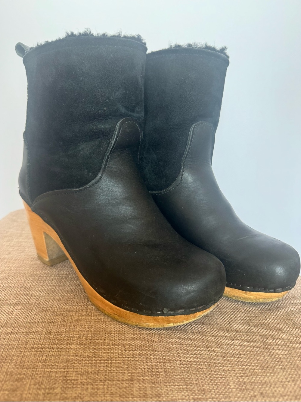 No. 6 Women's Black Leather & Suede Clog boot
